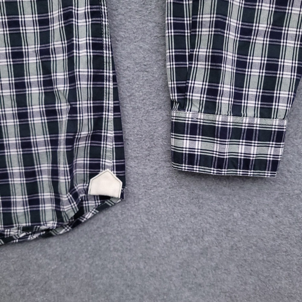 Lacoste Mens M 40 Slim Fit Green Blue Plaid Oxford Button Down Croc Logo - Picture 7 of 11
